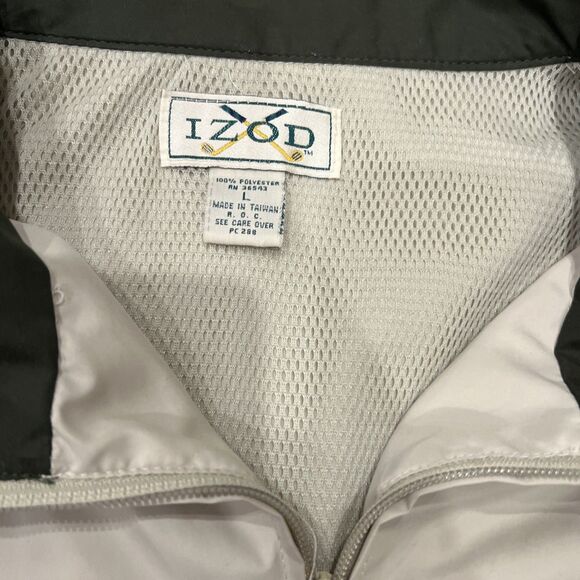 Vintage Izod Windbreaker Large Nylon Zip Up Jacket Golf Biege/pine 80s callaway - Picture 3 of 8